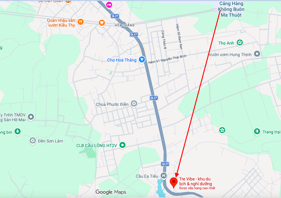 Đường đi từ sân bay BMT đến Tre Vibe