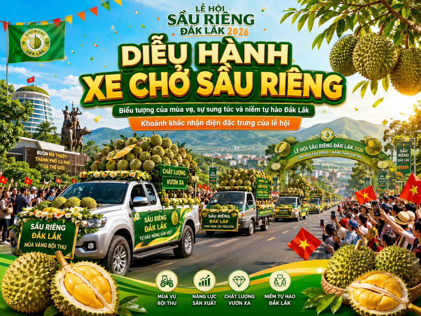Diễu hành xe chở sầu riêng là hình ảnh có sức truyền thông rất mạnh