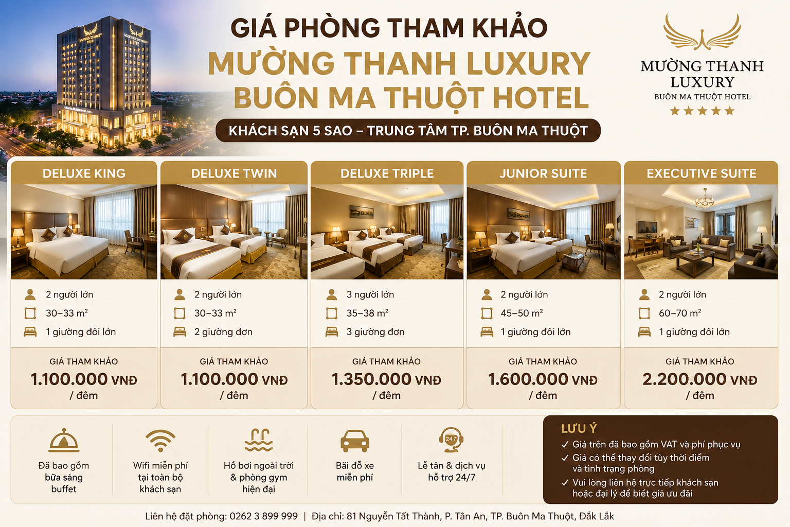 Giá phòng tham khảo Mường Thanh Luxury Buôn Ma Thuột Hotel