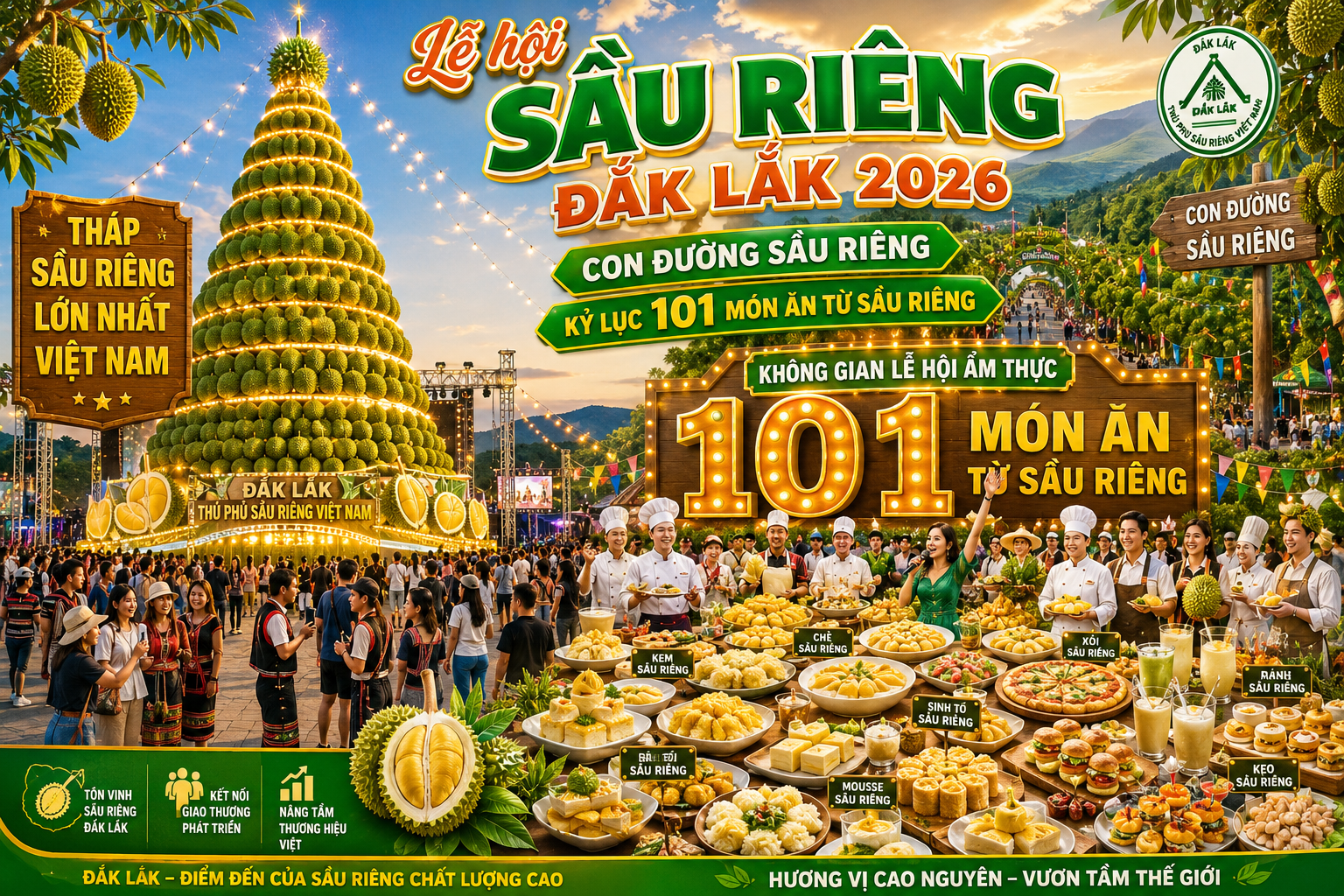 Lễ hội sầu riêng 2026 tại Đắk Lắk còn hướng đến xây dựng Tháp sầu riêng lớn nhất Việt Nam