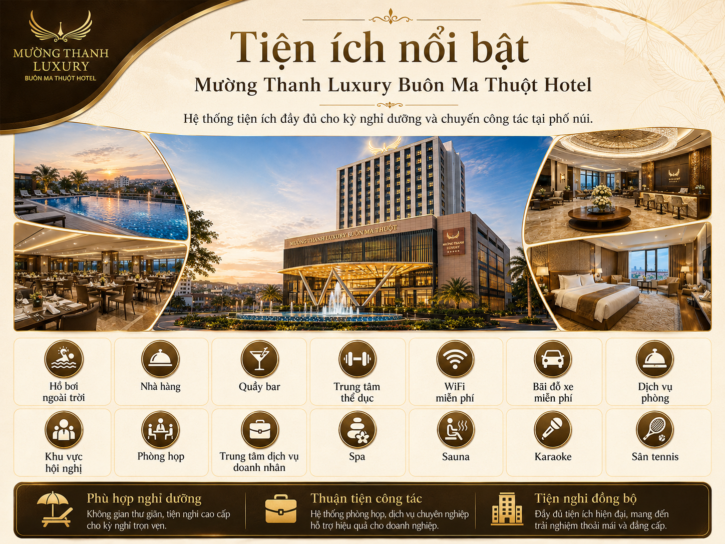 Mường Thanh Luxury Buôn Ma Thuột Hotel có hệ thống tiện ích khá đầy đủ