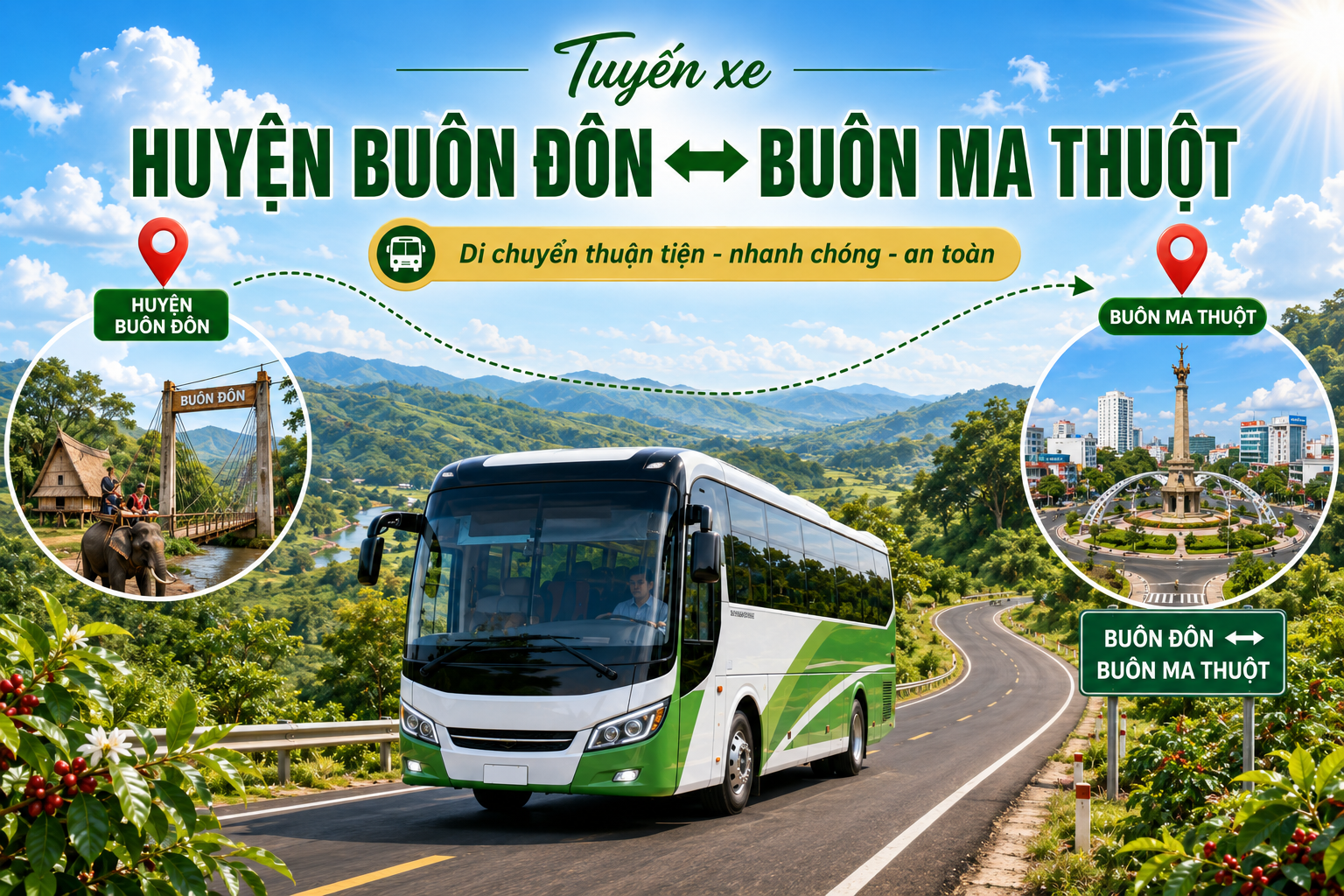 Tuyến xe đi từ Huyện Buôn Đôn ↔ Buôn Ma Thuột