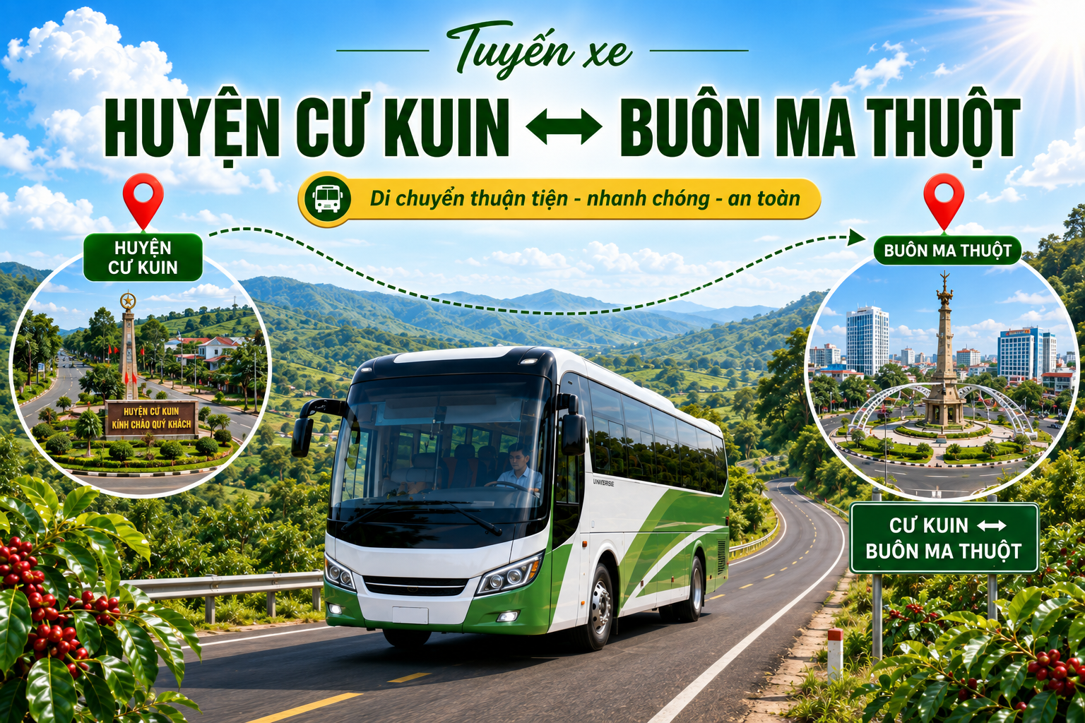Tuyến xe đi từ Huyện Cư Kuin ↔ Buôn Ma Thuột