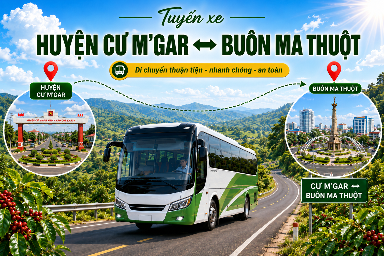 Tuyến xe đi từ Huyện Cư M’gar ↔ Buôn Ma Thuột