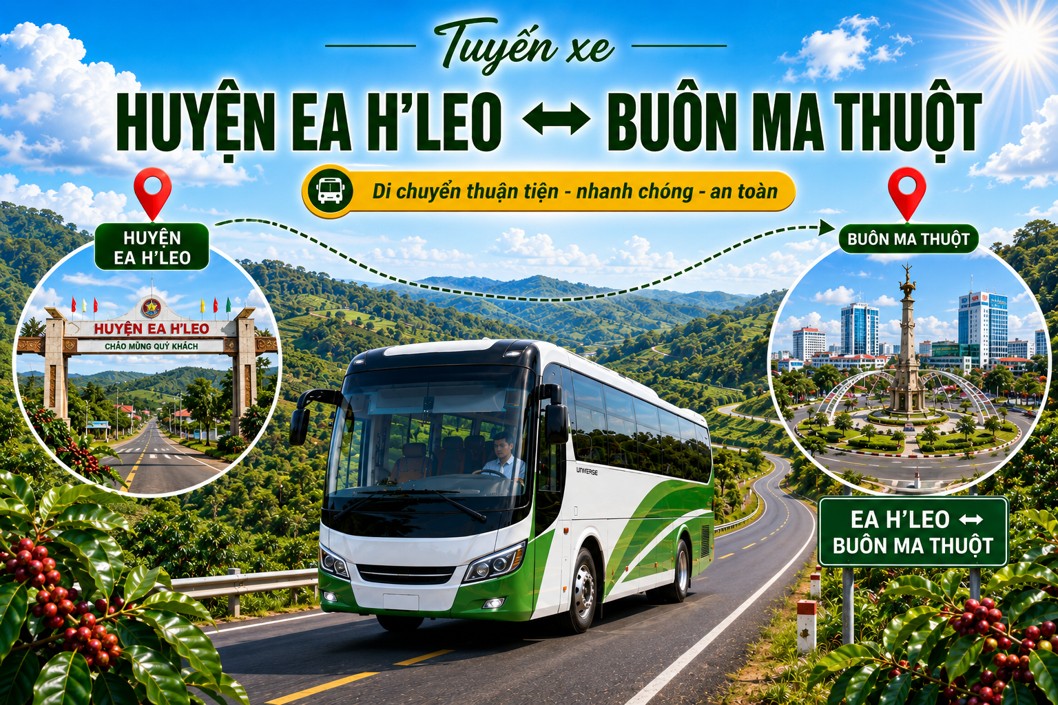 Tuyến xe đi từ Huyện Ea H’leo ↔ Buôn Ma Thuột