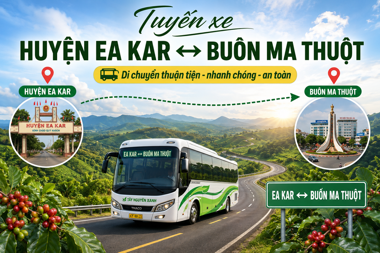Tuyến xe đi từ Huyện Ea Kar ↔ Buôn Ma Thuột