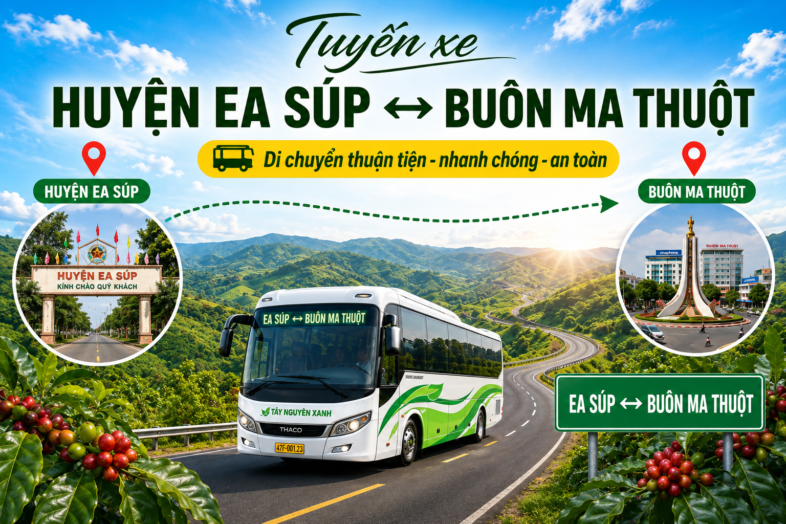 Tuyến xe đi từ Huyện Ea Súp ↔ Buôn Ma Thuột