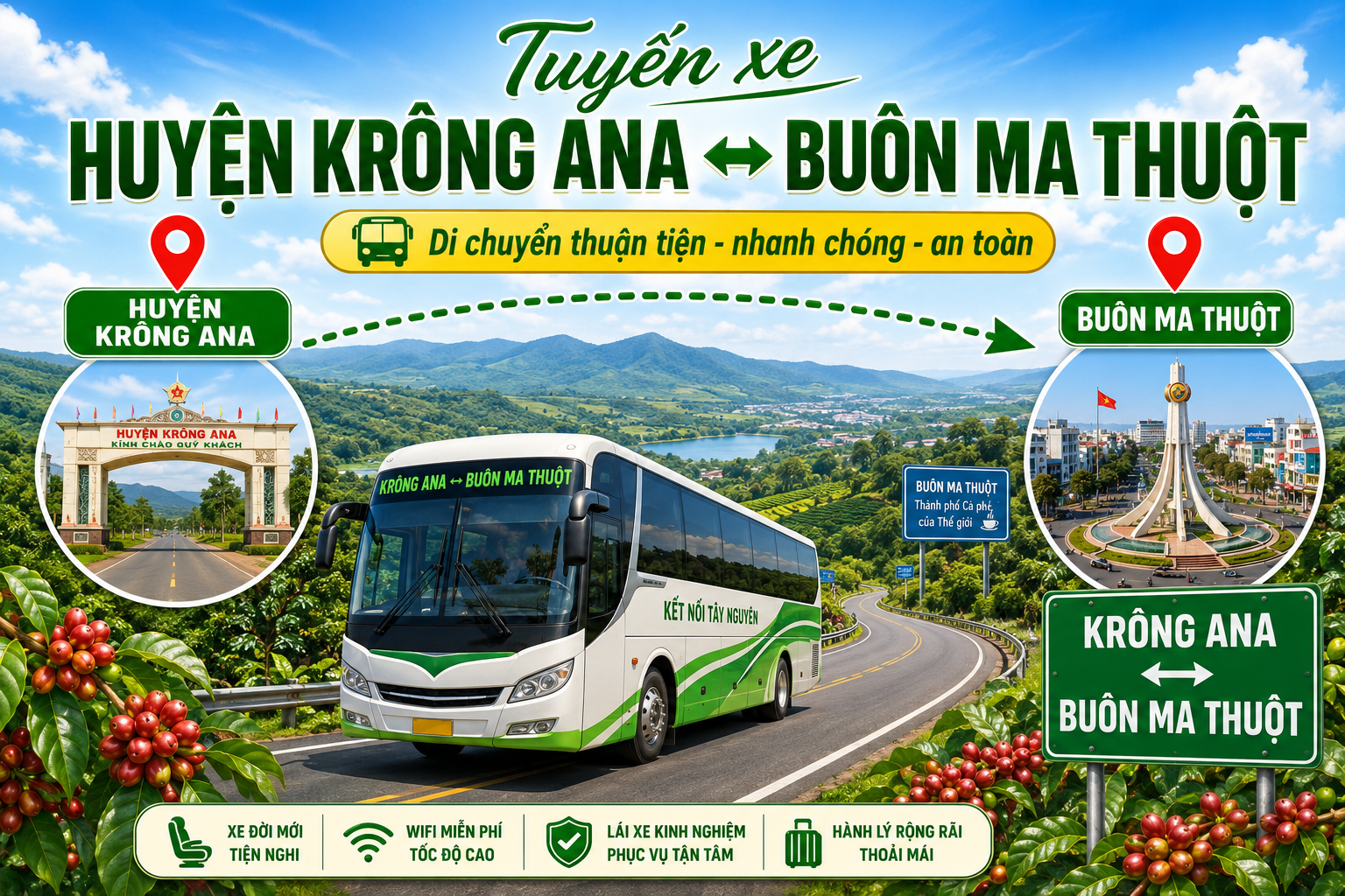Tuyến xe đi từ Huyện Krông Ana ↔ Buôn Ma Thuột