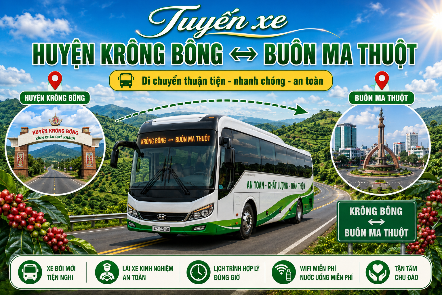 Tuyến xe đi từ Huyện Krông Bông ↔ Buôn Ma Thuột