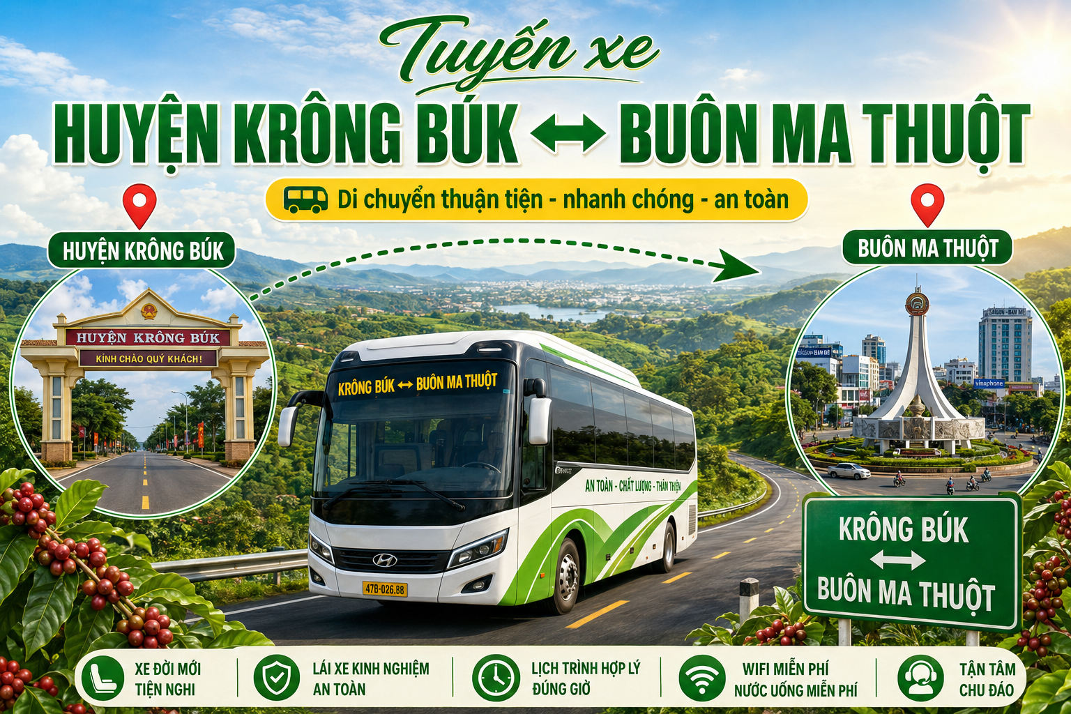 Tuyến xe đi từ Huyện Krông Búk ↔ Buôn Ma Thuột