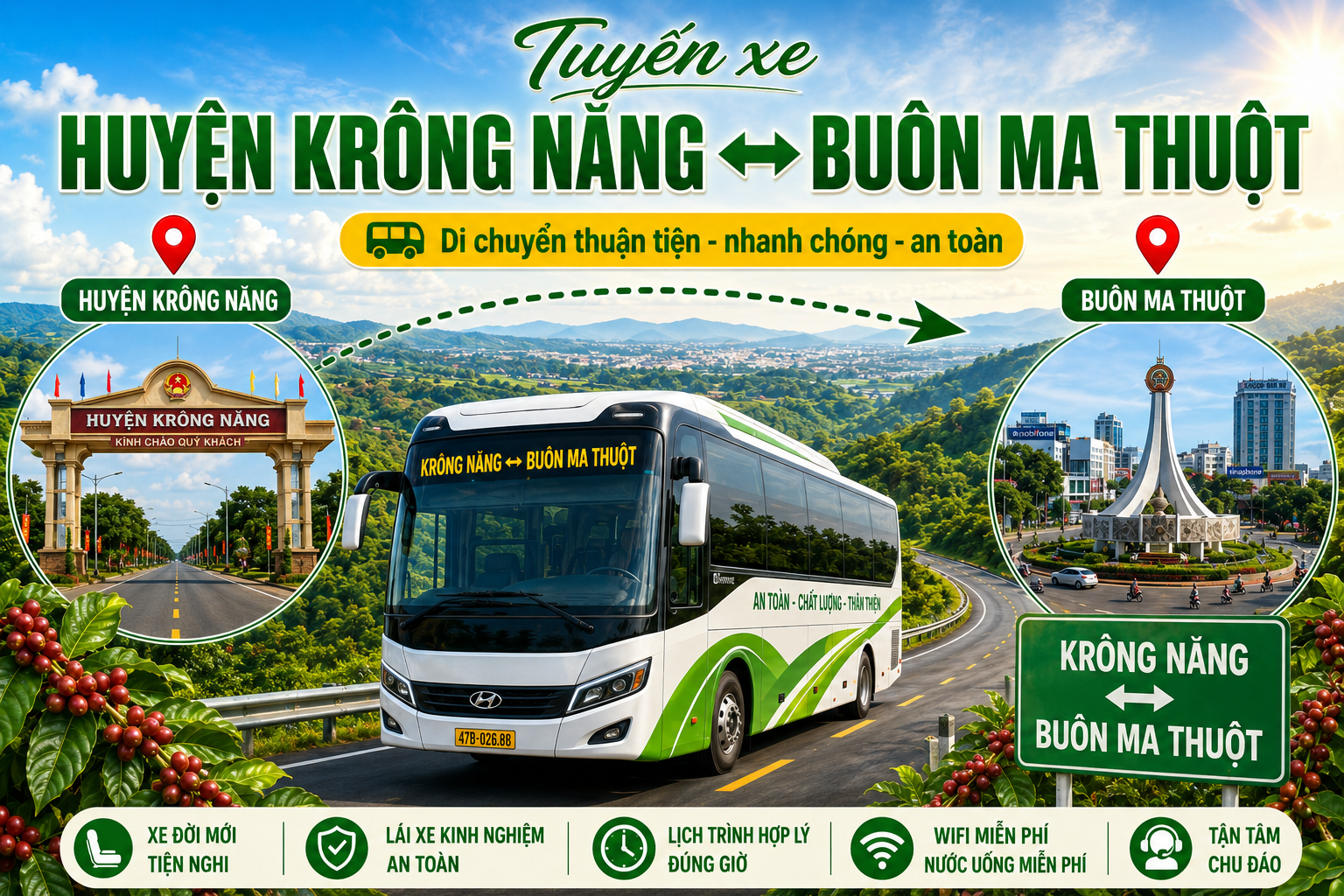 Tuyến xe đi từ Huyện Krông Năng ↔ Buôn Ma Thuột