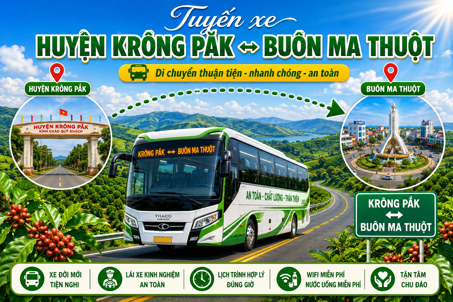 Tuyến xe đi từ Huyện Krông Pắk ↔ Buôn Ma Thuột