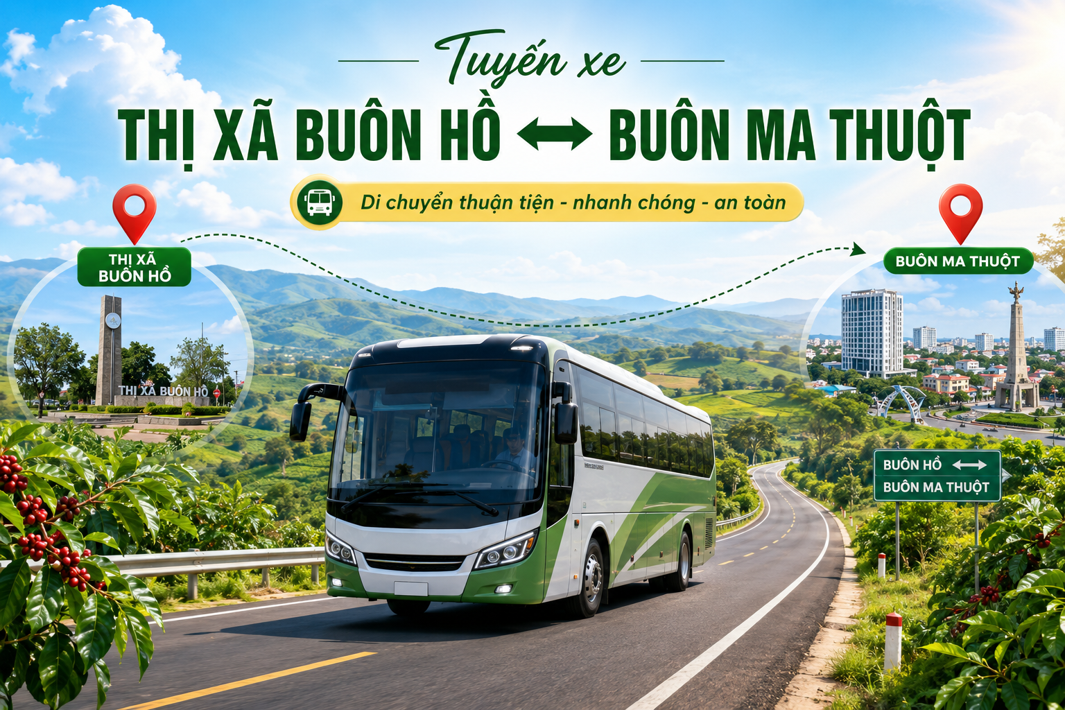 Tuyến xe đi từ Thị xã Buôn Hồ ↔ Buôn Ma Thuột