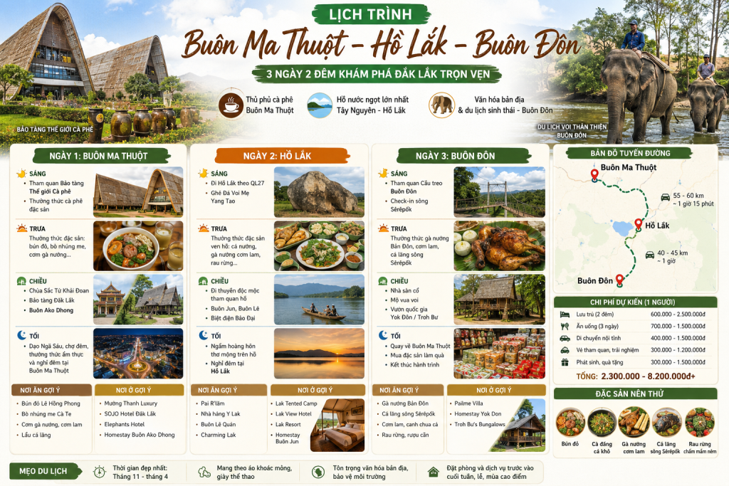 Lịch trình Buôn Ma Thuột – Hồ Lắk – Buôn Đôn
