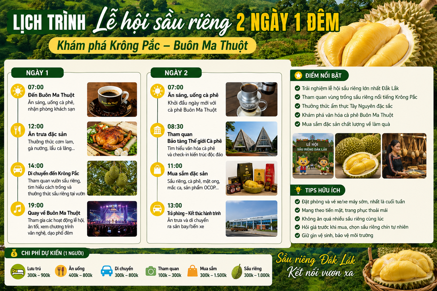 Lịch trình đi lễ hội sầu riêng 2 ngày 1 đêm