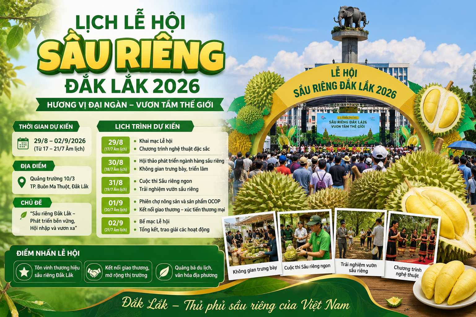 Lịch lễ hội sầu riêng Đắk Lắk 2026
