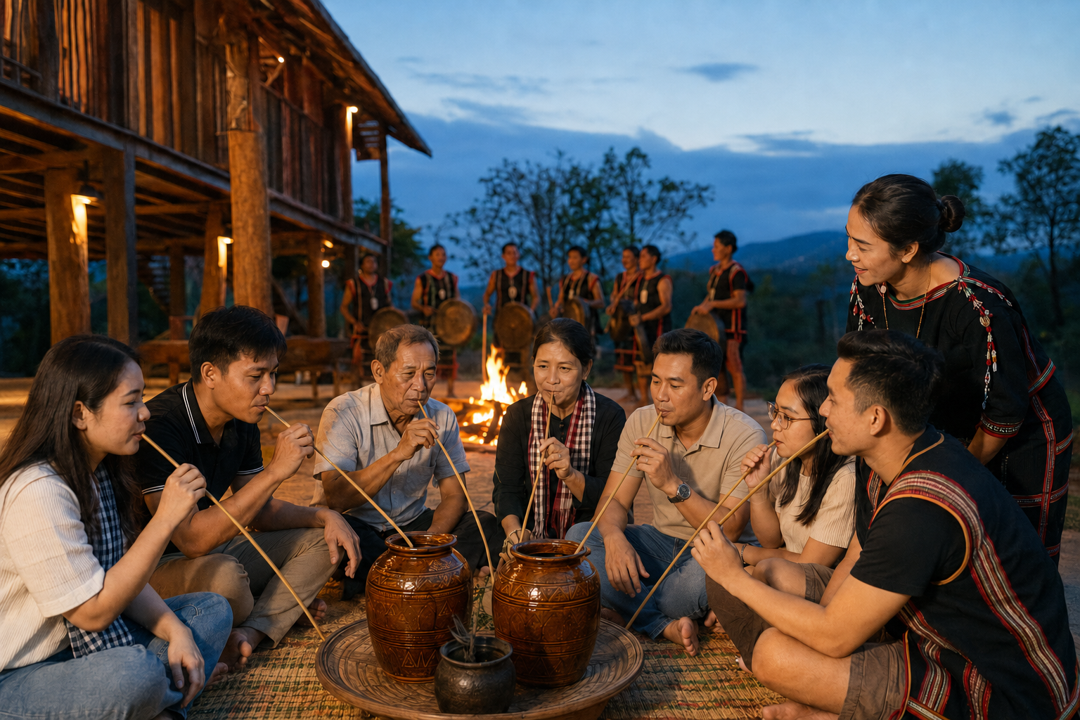 Uống rượu cần Tây Nguyên đúng cách và những điều cần biết